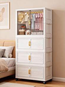 1pc Foldable Portable Wardrobe Organizer Rack, Independent Plastic Wardrobe Storage Box, Clothing Cabinet Divider Storage Box, Foldable Portable Design, Bedroom Storage Rack, No Gold Pipe, Vertical Shelf, Decorative Furniture Storage Cabinet - Color Mixing - View 4