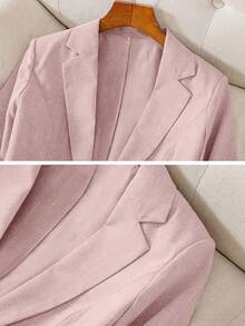 Women's Casual Blazer Jacket - Middle Eastern-Inspired Three-Quarter Sleeve H-Silhouette Light Beige Solid Color,  Machine Washable Single-Breasted Button Front For Spring/Summer Office & Casual Wear,  Sophisticated Texture, Spring Fashion, Elegant Style, Lightweight Fabric, Stylish Outerwear, Summer Wardrobe New Women's Winter Christmas Coat Jacket | Enchantress Style Coat For WomenWomen's A-Line Coat - Minimalist Solid Color, Regular Length, Casual StylePerfect For Daily Outings, Top Choice For Autumn & Winter (1 Piece)Women's Spring Sports & Outdoor Vest Jacket | Women's Sports Jacket - Long Sleeve, Solid ColorMinimalist, Fashionable & Casual For Daily WearWomen's Plaid Vest Jacket | Women's Winter Coatgym Clothes Womenjackets For Womenzip Up Jacketsjacketsjackets For Womenwhite Jacketworkout Topsgymworkoutgym Clothes Womenropa De Invierno Mujer  Perfect Spring-Fall Softness & Comfort  Summer Outfits For Women  Summer Outfits Ropa Deportiva  Spring & Fall Women's Apparel - Pink - View 2