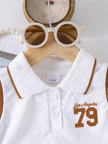 2pcs/Set Girls' School Sports Numeric Print Sleeveless Top And Pleated Skirt Set, Summer - White - View 4