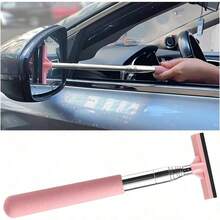 Car Rearview Mirror Wiper, Telescopic Vehicle Side Mirror Glass Squeegee With Long Rod, Retractable Portable Automotive Window Cleaning Accessories, Universal Most Pink - 粉色 - 查看 1