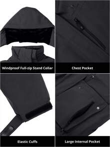 CAMEL CROWN 女士防水滑雪服，保暖冬季雪地外套，带帽户外滑雪服 - 黑色 - 查看 4