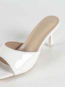 Women's White Square Toe Slip-On Stiletto Heel Sandals, Minimalist, Comfortable, Fashionable, Casual, Versatile High Heel Sandals For Daily Wear - White - View 6