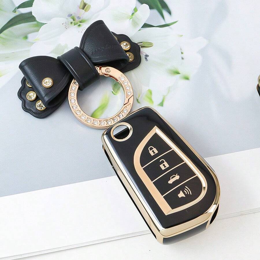 4-Button TPU Car Key Case With Keychain, Suitable For Land Cruiser, Tundra, Camry, RAV4, Highlander Smart Key Fob