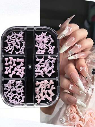 6 piezas de decoraciones de uñas con lazos rosas de estilo romántico francés, accesorios de uñas DIY para el Día de San Valentín