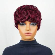 1 bộ tóc giả ngắn kiểu pixie xoăn gợn sóng 99J, độ dày 150%, tóc người Remy Brazil, tóc giả toàn bộ có ren. - S99J - Xem 3