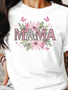 Camiseta Floral Mama, Camiseta con Estampado de Flores Rosas y Mariposas para Mamás, Idea de Regalo - Blanco - Ver 1
