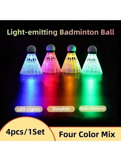 4pcs Random Color LED Illuminated Badminton - Perfect For Outdoor And Indoor Sports Activities At Night