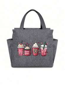 Túi giữ nhiệt in hình bốn món tráng miệng, túi đựng cơm trưa cách nhiệt, với họa tiết trái tim màu hồng và họa tiết "kem, cà phê và bánh ngọt", đi kèm với túi đựng dao nĩa màu đen, một túi đựng cơm trưa hai ngăn. - Nhiều màu - Xem 9