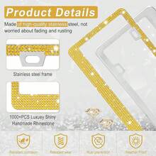 [Free Shipping]Bling License Plate Frame For Women, 2Pack Rhinestone Handcrafted Crystal Premium Stainless Steel, Stainless Steel Car Decorative Accessories With Diamond Sparkle Glitter Caps (Gold),2pc,Gold - Gold - View 4