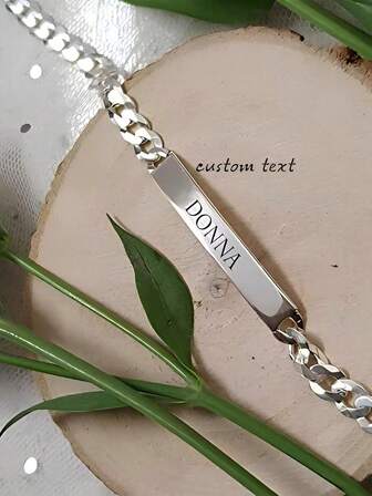 Custom ID Bracelet - Personalized Double-Sided Bar Name Bracelet, Gold/Silver - Couple Jewelry - Perfect For Anniversary Or Birthdays