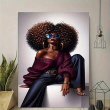2D Flat 1pc Bold Fashion Statement:Afro Woman With Fashion Glasses And Accessories Framed Canvas Wall Art Modern Vintage Design, High Quality Printed Poster, Sexy Elegant Home Office Decor, Ready To Hang 12*16 Inches/30*40cm - 白色 - 查看 1
