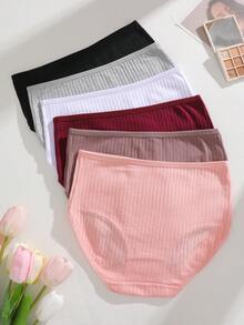6Pcs Cotton Striped High-Waisted Women's Briefs , Pink, Full Coverage, Comfortable And Soft Panties Set, Sizes S-XXL - 彩色 - 查看 4