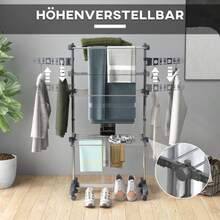 HOMCOM Clothes Drying Tower With Wheels, 3 Levels, Freestanding Folding Dryer With Side Extensions, In Grey Steel.