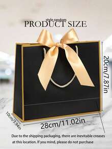 Bộ 5 túi quà tặng/1 túi giấy Kraft kiểu ngang, túi mua sắm có tay cầm, trang trí nơ, túi đựng kẹo Halloween, túi giấy trắng dung tích lớn, thích hợp cho Halloween, Lễ Tạ ơn, Giáng sinh, Năm mới, Đám cưới, Sinh nhật và các dịp khác, túi mua sắm màu trơn tối giản. - màu đen - Xem 5