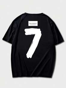 Men's Casual Street Numeric "7" Print Round Neck Short Sleeve T-Shirt, Summer - Black - View 6