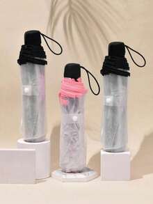 1pc Transparent Folding Umbrella, Automatic Open/Close Compact Umbrella, Sturdy Plastic Rain Umbrella For Students - Multicolor - View 2