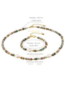 Vintage Boho-Stil Edelstein & Zuchtperlen Halsketten Set - Natürliche Edelstein Perlen Schmuck, geeignet für den täglichen Gebrauch und den Urlaub, ganzjährig, ein ideales Geschenk zum Valentinstag - Verschiedenfarbig - Übersicht 8