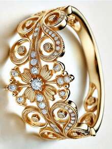 14k Gold Plated Elegant Women's Wedding Ring With Shiny Synthetic Zirconia, Symbolizing Beautiful And Graceful Engagement/Wedding Band, Luxury Jewelry On Both Sides - Gold - View 2