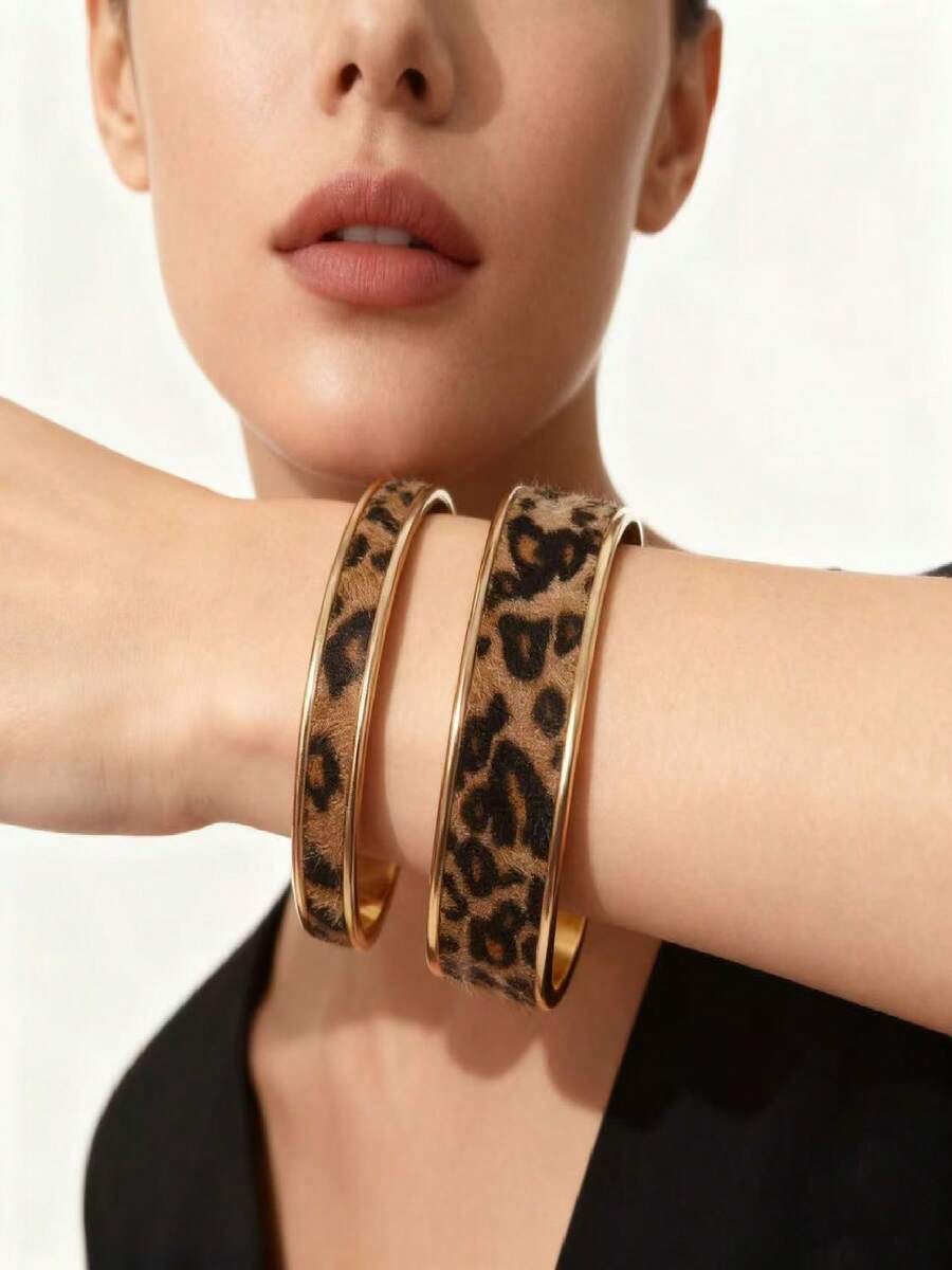 1 chiếc vòng tay cao cấp cổ điển in họa tiết da báo, phong cách Boho, phù hợp cho tiệc tùng, liên hoan, đeo hàng ngày, quà tặng lãng mạn ngày Valentine. - Vàng - Xem 1