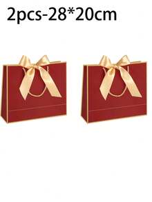 5pcs/1pc-Landscape-Style Kraft Paper Gift Bags, Shopping Bags, Packaging Bags With Handles, Bow-Decorated Handbags, Trick Or Treat, Halloween, White Large-Capacity Paper Bags, Halloween, Thanksgiving, Christmas, New Year, Wedding, Birthday Gift Packaging Bags, Simple Solid-Color Shopping Bags, Small Business Supplies