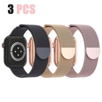 3 ชิ้น สายนาฬิกาข้อมือโลหะแบบตาข่าย เข้ากันได้กับ Apple Watch Band 38mm 40mm 41mm 42mm 44mm 45mm 46mm 49mm, สายคล้องแม่เหล็กสแตนเลสสตีล เข้ากันได้กับ Ultra 3 2 1 Series 11/10/9/8/SE/7/6/5/4/3/2/1 ผู้ชาย ผู้หญิง