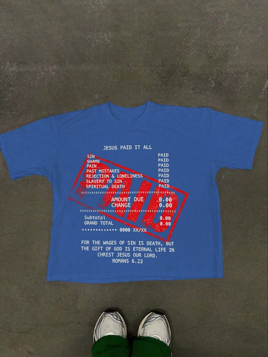 Men's New Fashion Hip Hop Printed T-Shirt - Blue - View 1