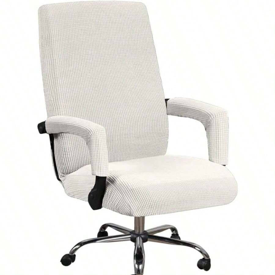 Office Chair Cover, Stretchable, For Computer And Office Chairs With High Backrests, Including Armrest Covers, Made Of Jacquard Polyester, Washable, Protective Covers For Universal Swivel Chairs. - Teeth White - View 1