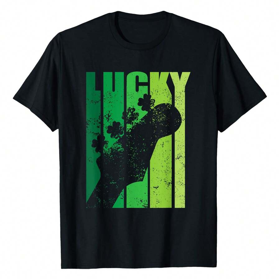 Lucky Irish Shamrock Guitar T-Shirt St Patricks's Day Men's Crew Neck Short Sleeve T-Shirt - Classic Fit Basic Tee For Casual Daily Wear & Work - 黑色 - 查看 1