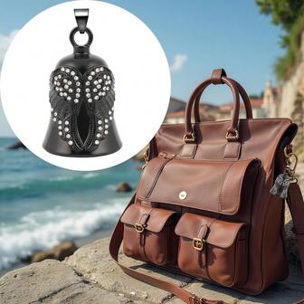 1个镶钻天使翅膀摩托车铃铛幸运符，钥匙扣吊坠配件，自行车铃铛礼物送给朋友