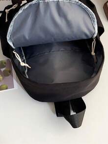 2pcs Kids' Bear Print Polyester Large Capacity Backpack With Small Pouch, Suitable For Everyday Use In Autumn/Winter - Black and White - View 6