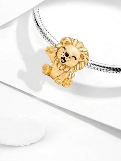 1pc Fashionable Lion Beaded Pendant Necklace, Suitable For Women's Bracelet, Bangle DIY Jewelry Making And Daily Outfit Matching, An Ideal Accessory For Girls