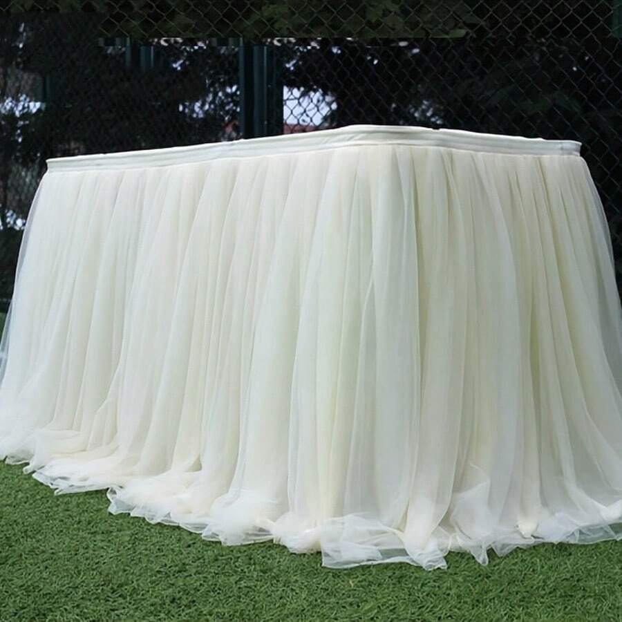 Tulle Wedding Table Drapes, Dessert Table Covers, Guestbook Table Drapes, Wedding Tablecloths, Snow Tulle Tablecloths, Birthday Cake Table Drapes,Please Carefully Read The Product Description! The Pictures Shown Are A Combination Of Multiple Items, Not A Single Item. - trắng - Xem 1