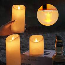 5支装LED闪烁柱形蜡烛 - 防水无焰电池供电，逼真蜡质纹理，适用于婚礼餐桌装饰、餐厅酒吧装饰、情人节求婚套装 - 彩色 - 查看 4