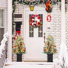 Árbol de Navidad artificial pequeño de 90 cm, 2 juegos, preiluminado, con 78 luces LED, base marrón, temporizador, funciona con pilas, para decoración navideña del hogar. - Verde - Ver 6