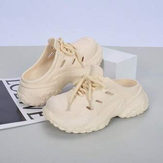 Sandalias de mujer tipo mula con perforaciones, nuevo diseño, suela gruesa antideslizante, ligeras, cómodas con suela blanda, zapatillas casuales de slip-on