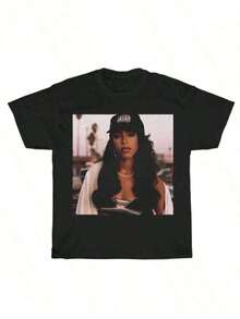 WeStyle Hub Valentine's Day 1 PcsOversized Tshirt Women Vintage A-Aliyah Graphic Unisex Shirt, Bootleg Rap Design Shirt, 90'S Clothing, Rap Gift For Him Her Crewneck Streetwear Menswear Top180g 100% Cotton - màu đen - Xem 1