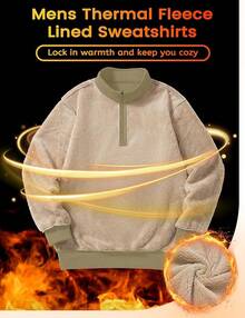 Men's Quarter Zip Pullover Sweatshirts Sherpa Lined Heavyweight Winter Thermal Warm Sweaters, Cozy Fashion - 卡其色 - 查看 3