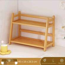 双层竹制厨房台面收纳架，天然木质锅碗瓢盆整理架，多功能微波炉架，节省空间的坚固框架，适用于厨房、浴室、梳妆台和办公室 - 薑色 - 查看 7