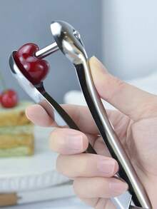 1pc Cherry Pitter Tool Pit Remover With Locking Mechanism | Cherry Picker | Cherry Seed Remover For Baking, Olive Kitchen Accessories | Cherry Machine For Making Fresh Cherry Dishes - Silver - View 11