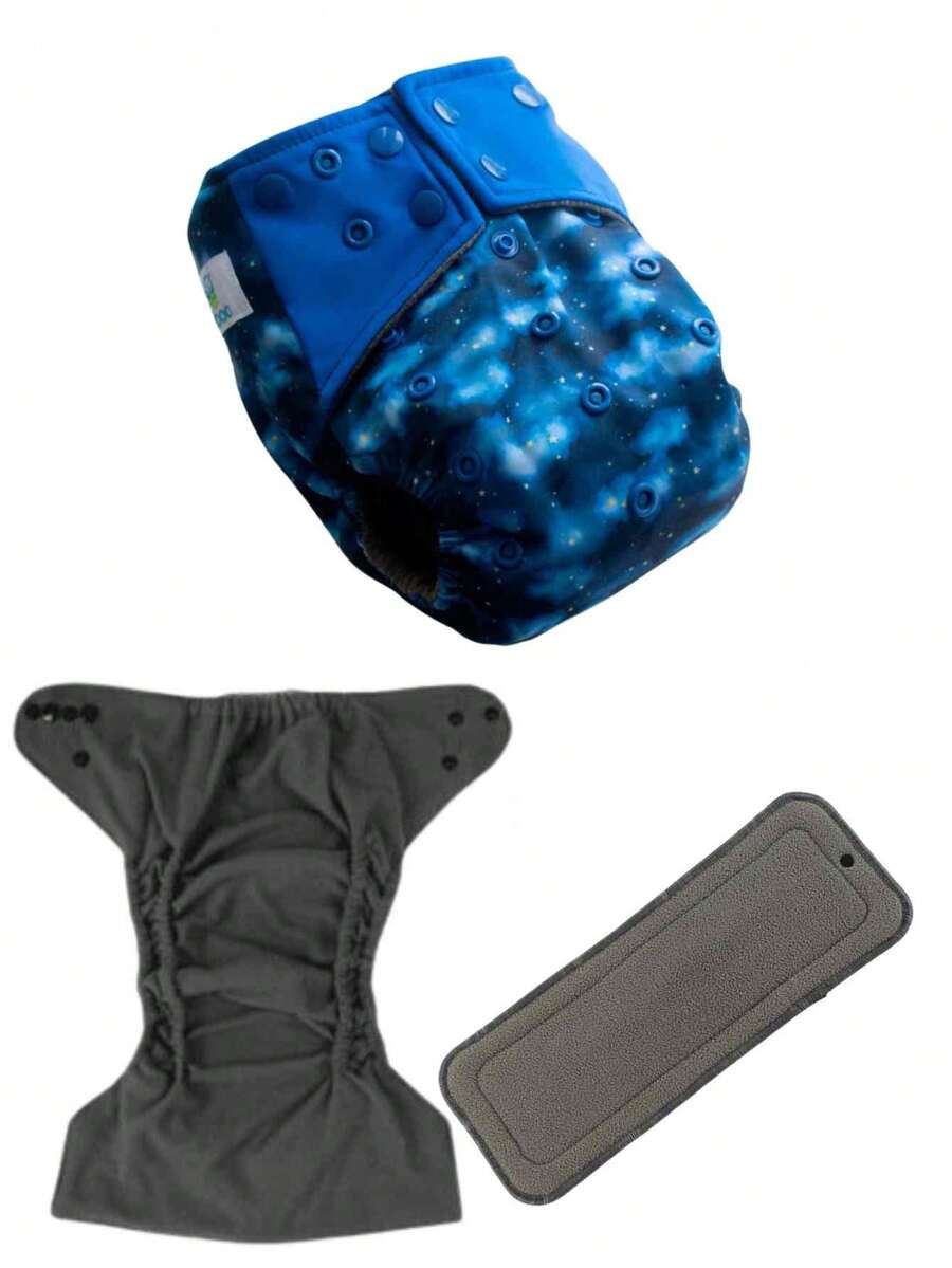 BABYBAMBOO Reusable Bamboo Diapers Printed Double Rail Reusable + 1 Bamboo Insert 4 Layers - Royal Blue - View 1