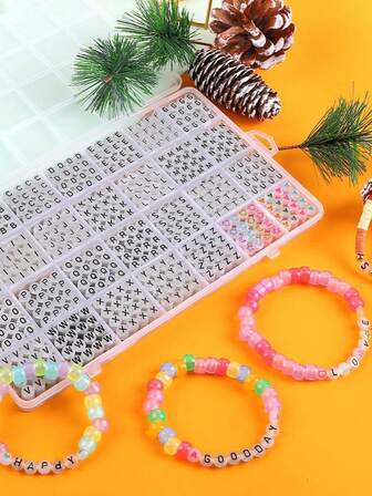 1400 件 4x7 毫米 DIY 亚克力字母串珠项链 手工制作夜光珠 夜光珠 适用于手链首饰制作