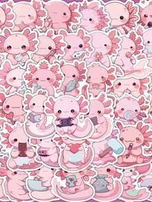 55 piezas de pegatinas impermeables de axolotl rosa lindo - Pegatinas de dibujos animados adorables de animales para botellas de agua, portátiles, álbumes de recortes y detalles para fiestas de adultos - Rosa vieja - Ver 9