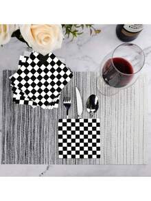 Black & White Checkered Racing Flag Print Napkins, Suitable For Car Themed Birthday Parties, Dinners, And Other Racing Themed Events - Multicolor - View 5