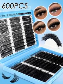 600/616/584pcs False Eyelashes Set, D-Curl Voluminous, Eyelash Extension Kit, 6-In-1 Mixed Style DIY Individual Lashes Set With Lash Glue, Sealant, Tweezers, Brush, Suitable For Eyelash Extension DIY, Beginner Friendly - Multicolor - View 12