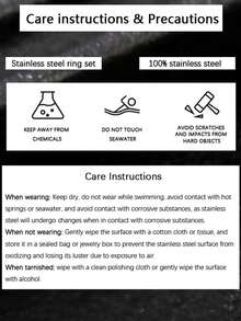 1/3pcs Gold Matte Stainless Steel Ring Set, Fashion - Rose Gold - View 4