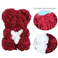 Charming Artificial Rose In The Shape Of A Dark Red Bear With A White Heart: A Unique Floral Gift For Valentine's Day. - 紅色 - 查看 6