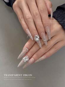 5/10 piezas Nuevos productos terminados de cristal de imitación de zirconia transparente para decoración de uñas, adornos de uñas con forma de corazón/óvalo/bola brillante y apilable de alta gama, suministros para uñas - Blanco - Ver 7