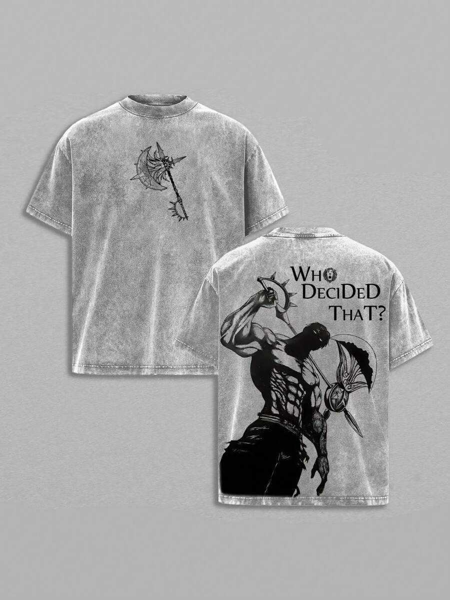 Escanor Seven Deadly Sins T-Shirt WhoDecided That Quote Pride Sin VintageWashed Oversized Anime Streetwear HeavyCotton Sigma Male Unisex Tee Retro GraphicTop Gift For Anime Fan - 灰色 - 查看 1