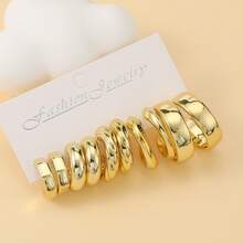 5对/15对新款不规则形状金色轻质塑料材质耳环，适合女性日常佩戴 - 金黃色 - 查看 3