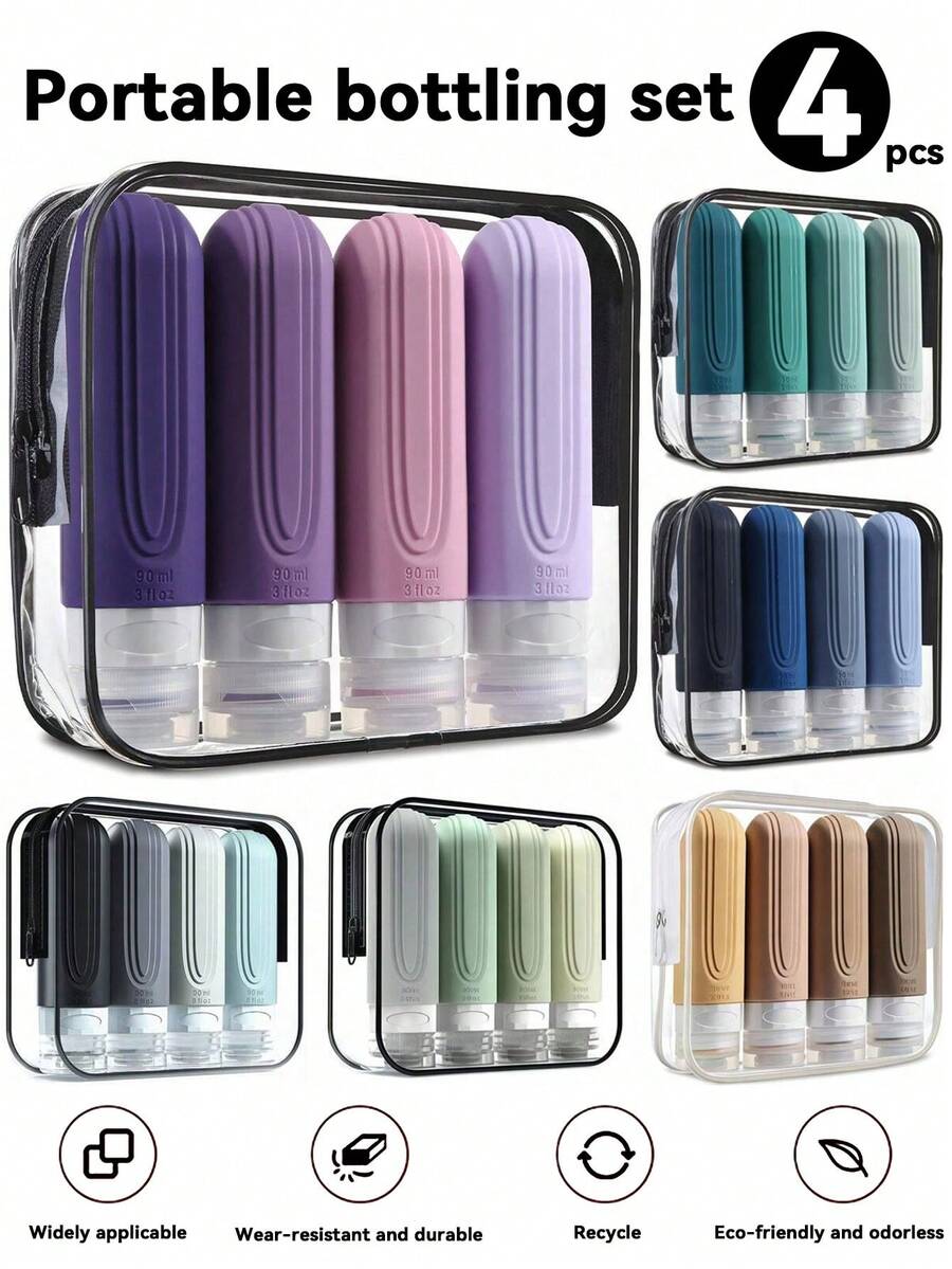 Travel Essential 4-Piece Silicone Bottle Set, TSA Approved 3oz Leak Proof Travel Containers For Toiletries, Refillable Squeezable Liquid Bottles For Shampoo Conditioner Lotion, Perfect Stocking Stuffers For Adults Christmas Gift Idea, Versatile Travel Accessories And Vacation Essentials For Women, Makeup Bag Organizer And Skin Care Solution, Cruise Essentials And Bathroom Essentials Set, Travel Containers With Perfume Refillable Bottle And Spray Bottle, Complete Travel Bottle Set For Nail Supplies And Hair Stuff, Hand Sanitizer Case And Soap Dispenser For Bathroom, Decorative Toothbrush Holder And Bathroom Decor Accessories, Multi-Purpose Soap Dispenser For Home And Travel Use, Ideal Christmas Bathroom Gift Set And Daily Skin Care Companion This Is A Perfect Gift For Mother's Day, Christmas, Valentine's Day, Gifts For Mothers, Friends, Teachers, Partners, Travel Essentials - 彩色 - 查看 1